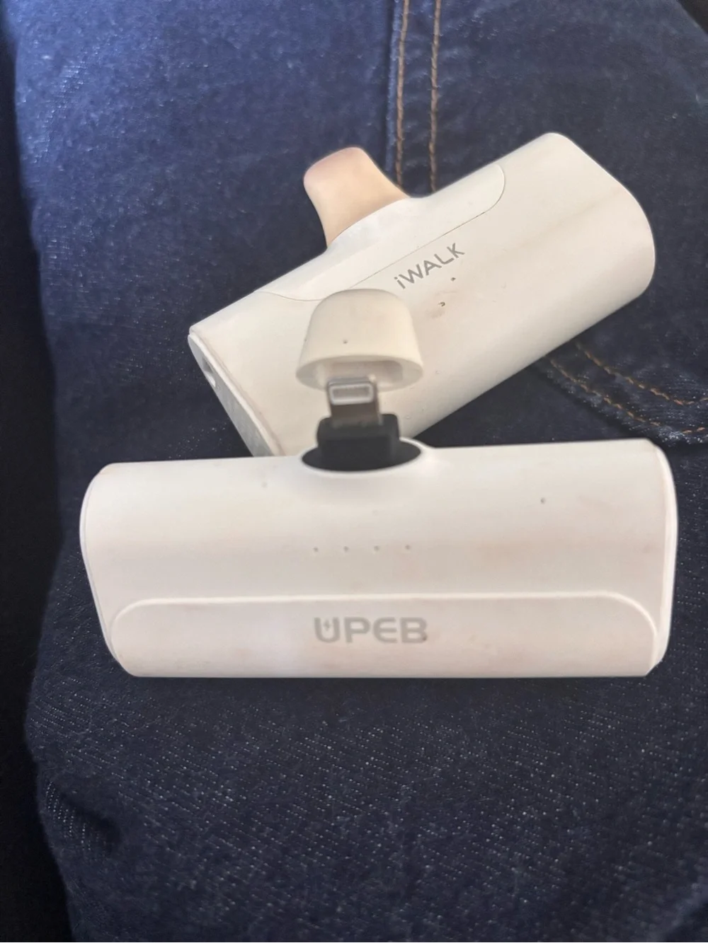 2 White Portable Power Bank with Built-In Cable - White